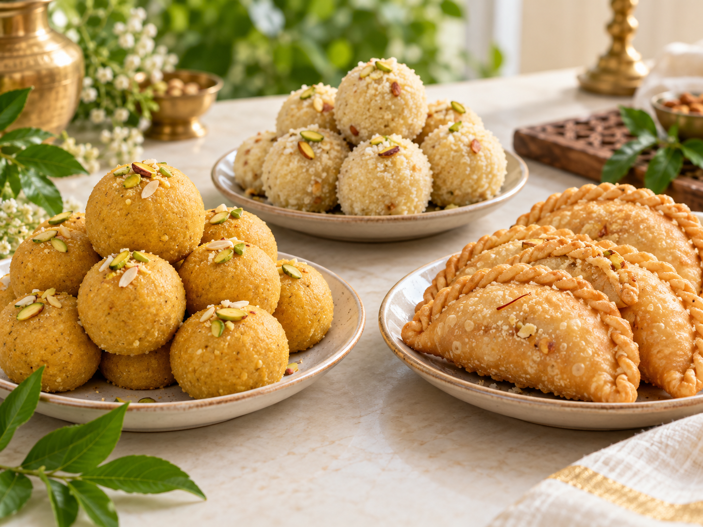 Besan laddoo, rawa laddoo and karanji